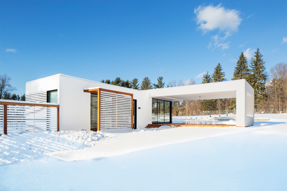 Idee per la facciata di una casa bianca contemporanea a un piano con tetto piano