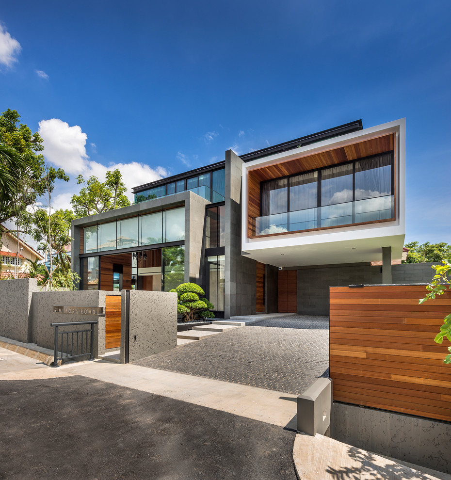Modernes Haus mit grauer Fassadenfarbe in Singapur