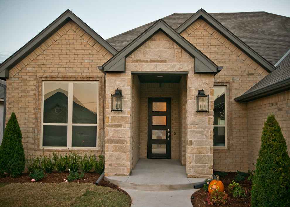 Contemporary Front Door with Four Windows Transitional Exterior Oklahoma City by