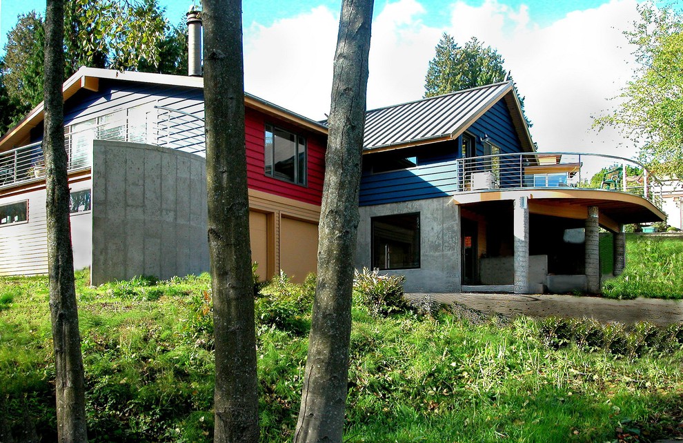 Источник вдохновения для домашнего уюта: двухэтажный, синий дом в стиле лофт