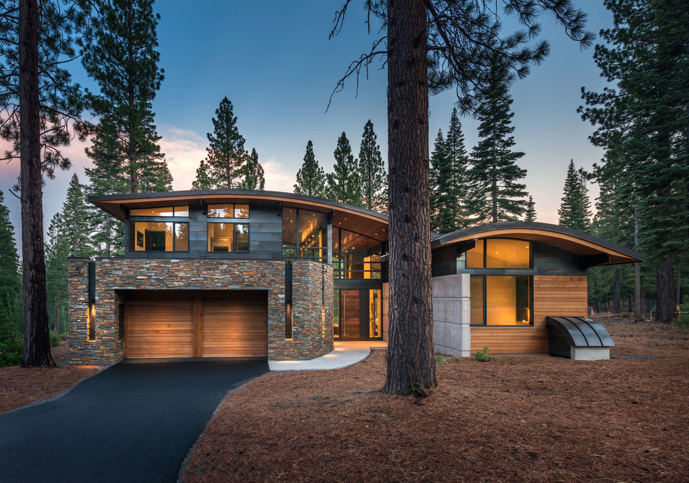 Contemporary two-story mixed siding exterior home idea in Sacramento