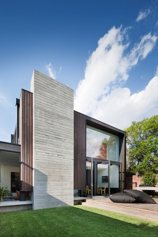 Contemporary wood exterior home idea in Melbourne