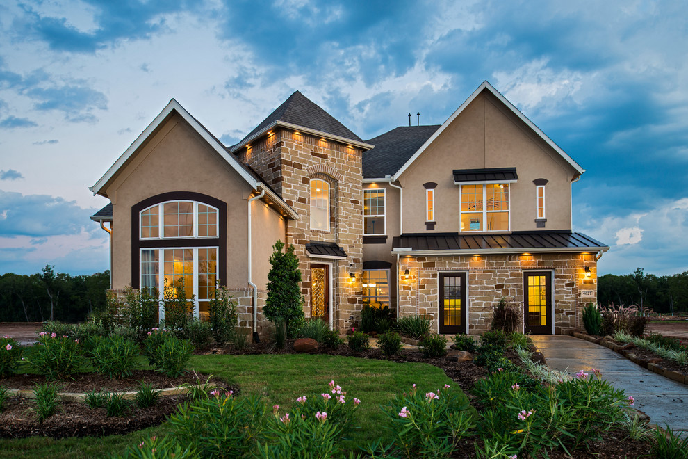 Classic house exterior in Houston with stone cladding.