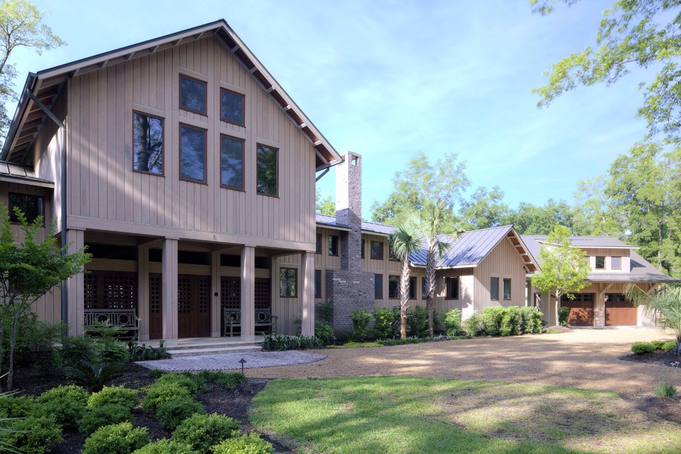Example of a trendy wood exterior home design in Atlanta