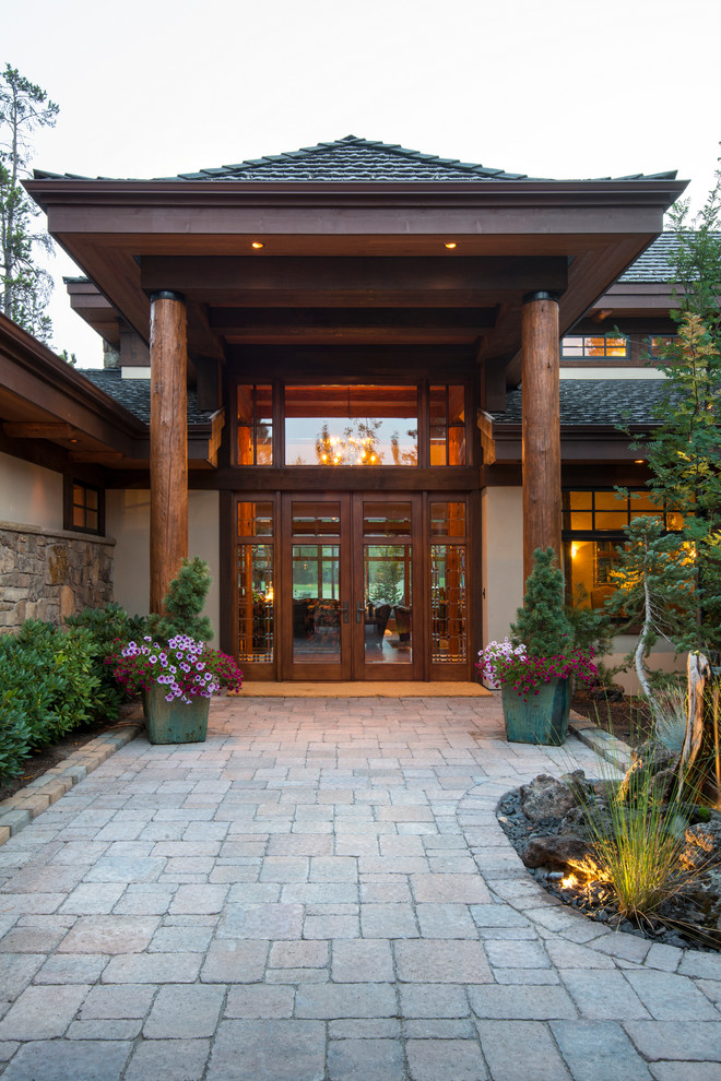 Inspiration for a timeless stone exterior home remodel in Portland