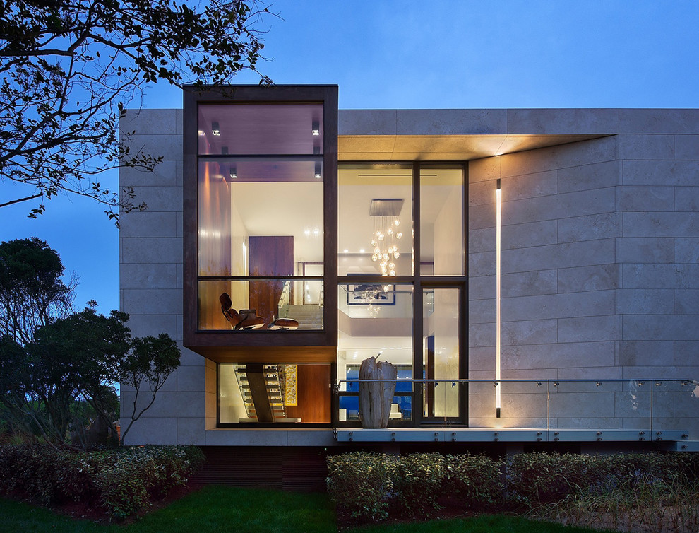 This is an example of a contemporary two floor house exterior in New York.