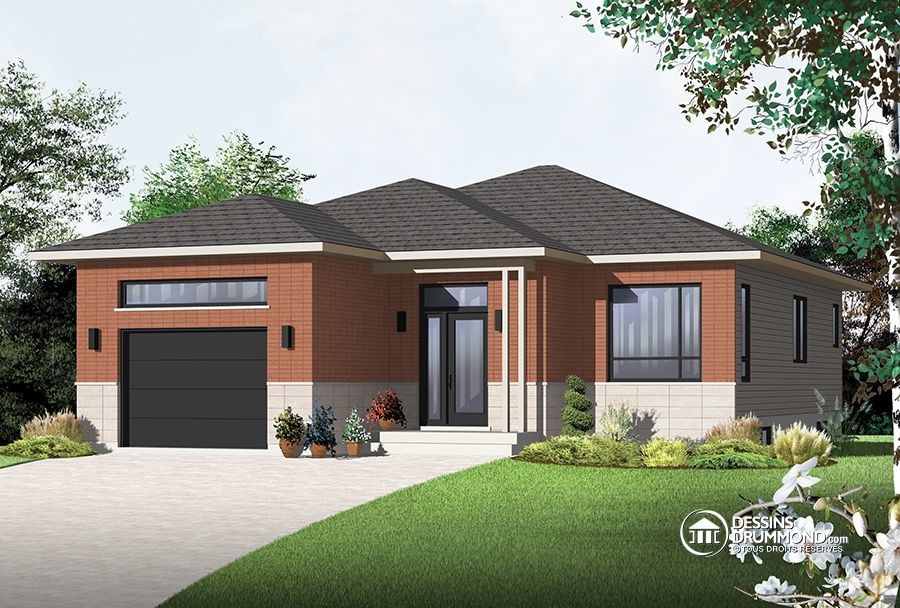 Idee per la facciata di una casa marrone contemporanea a un piano di medie dimensioni con rivestimento in mattoni