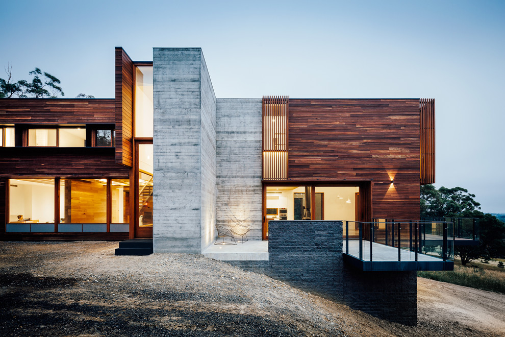 Großes, Zweistöckiges Modernes Haus mit Mix-Fassade und Flachdach in Melbourne