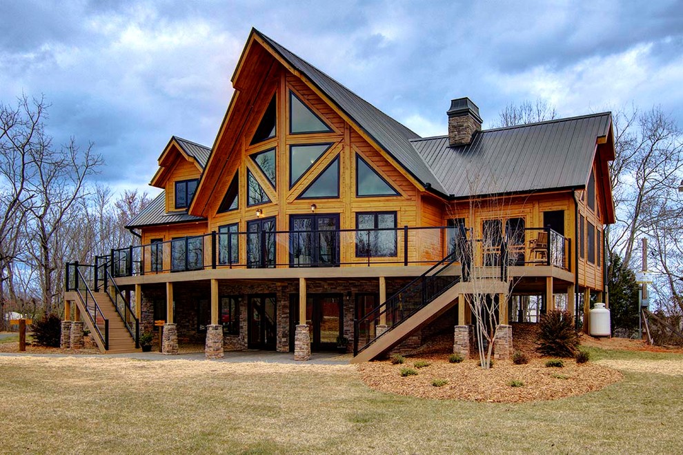 Huge rustic exterior home idea in Charlotte