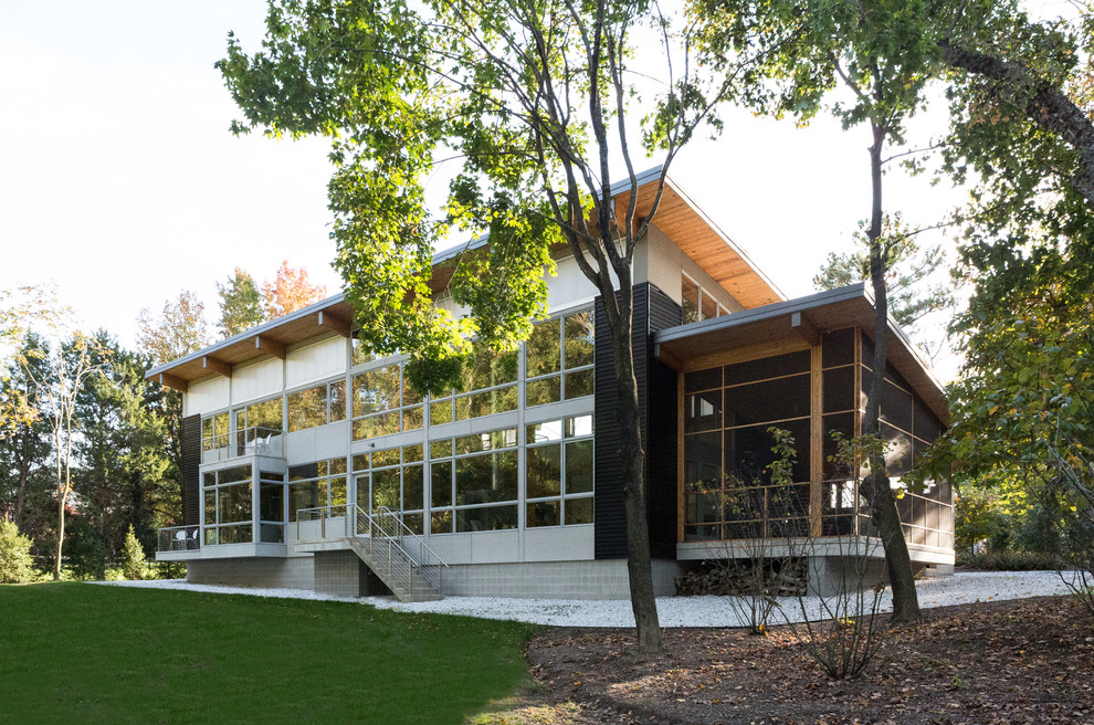 Mittelgroßes, Zweistöckiges Modernes Einfamilienhaus mit Mix-Fassade, bunter Fassadenfarbe und Pultdach in Washington, D.C.