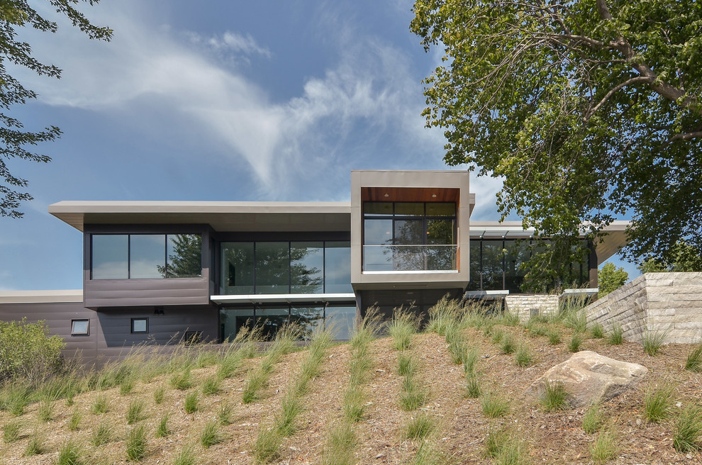 This is an example of a contemporary house exterior in Minneapolis with metal cladding.