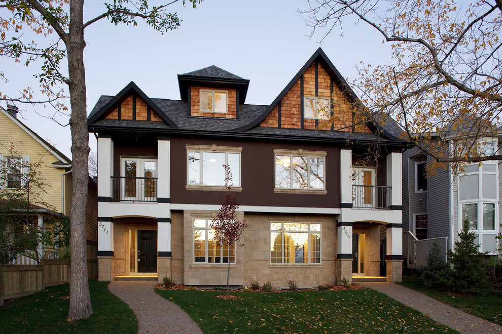 Photo of a classic semi-detached house in Calgary.