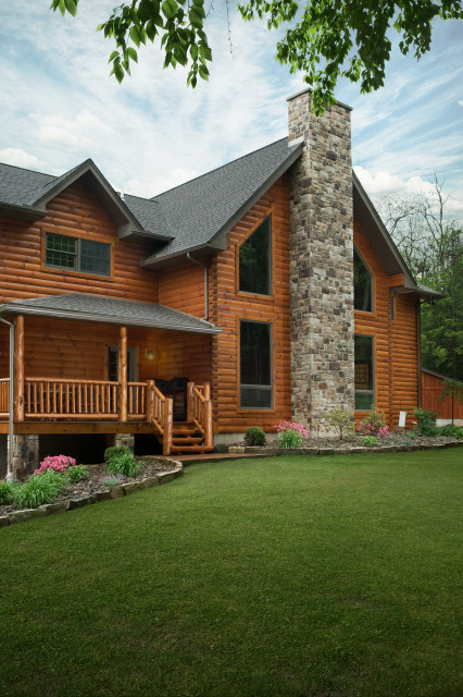 Exterior Elevation Log Home Mountain Retreat Rustic Exterior