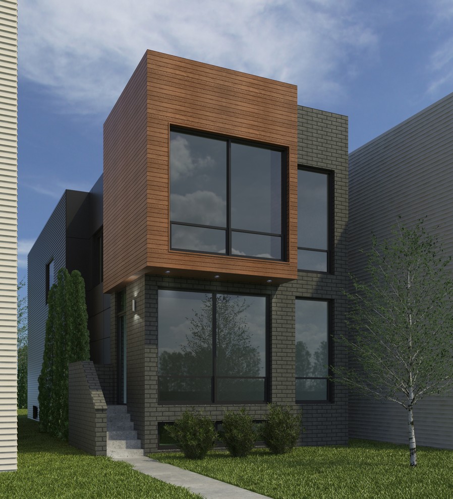 Стильный дизайн: большой, двухэтажный, серый дом в стиле модернизм - последний тренд
