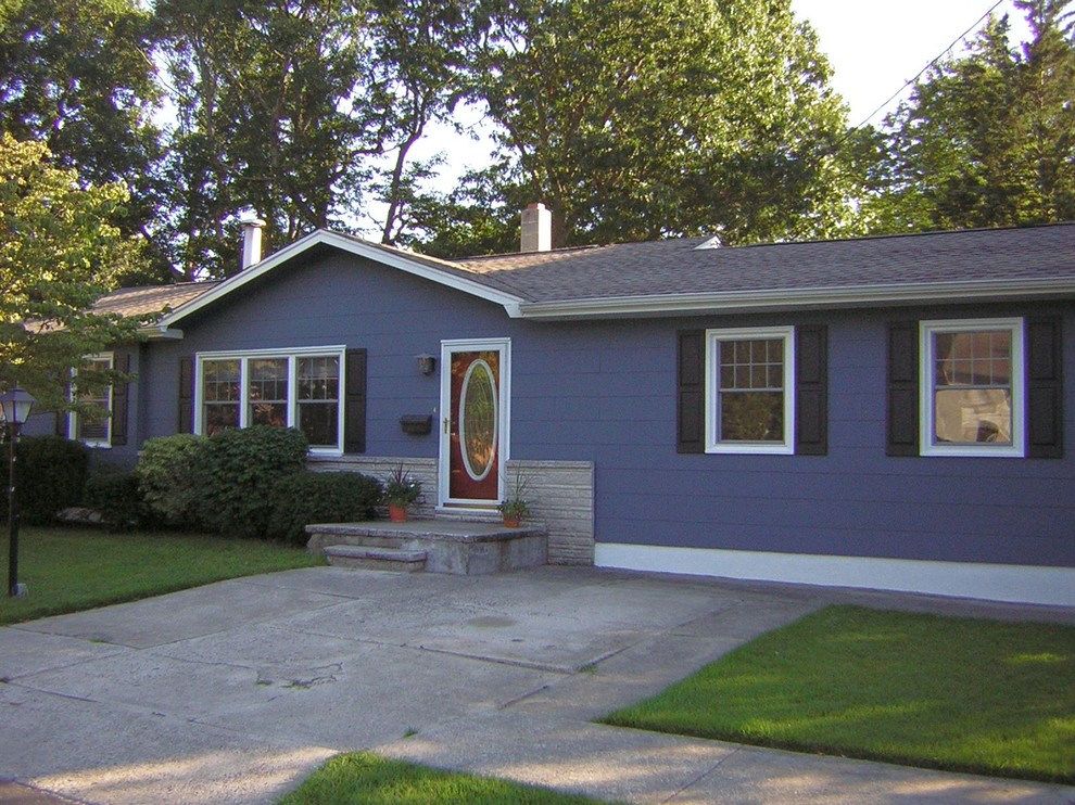 Exterior Painting Blue and Black Rancher House in Somers Point, NJ