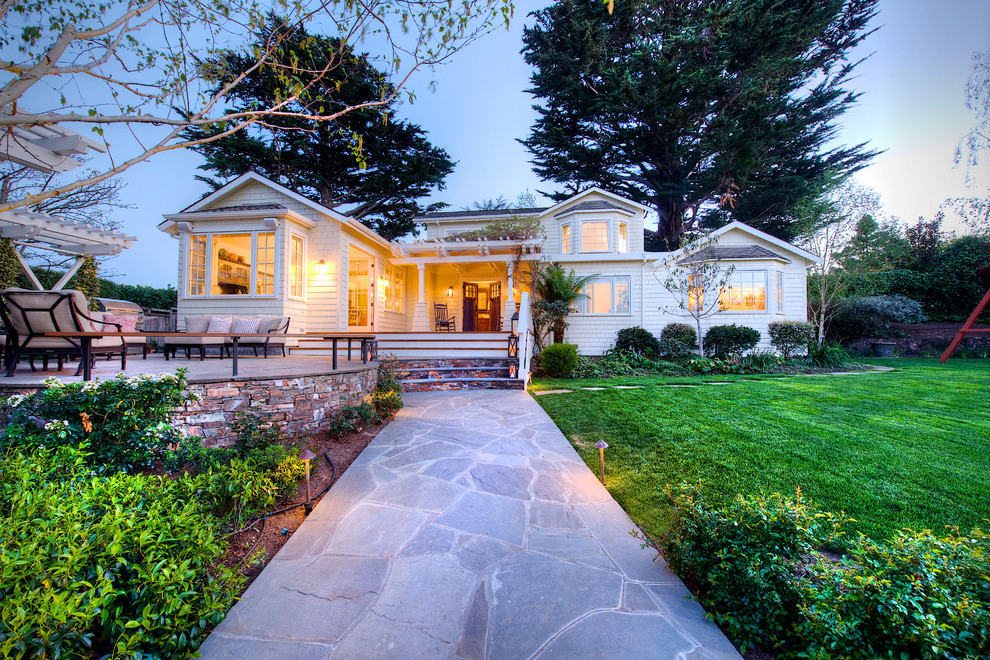 Inspiration for a large craftsman white one-story wood exterior home remodel in San Francisco