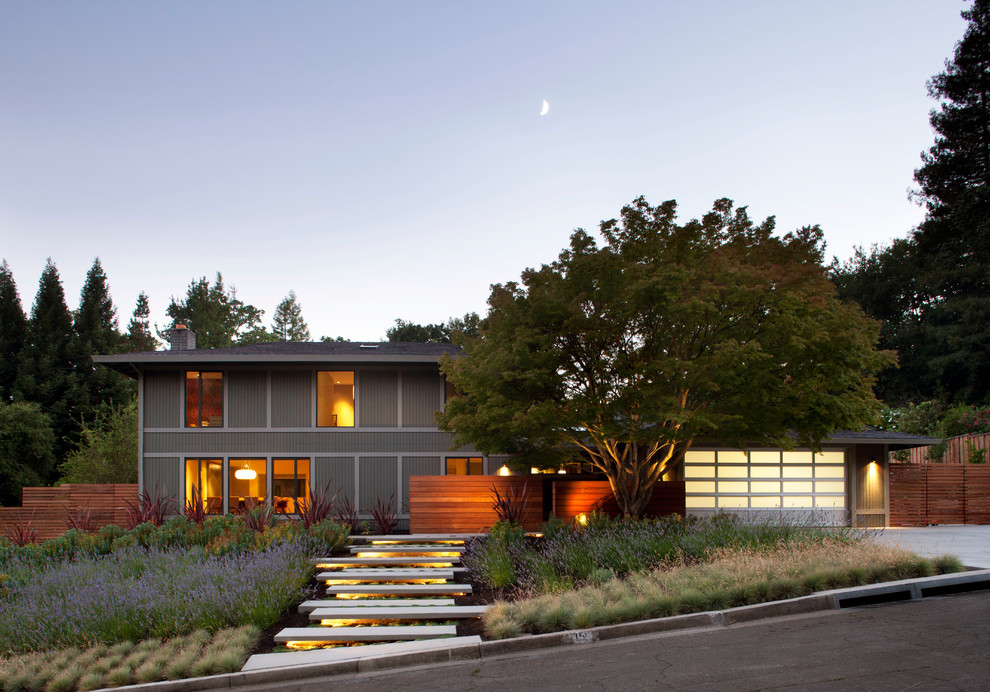 Example of a trendy gray two-story exterior home design in San Francisco
