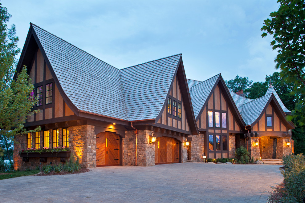 Traditional house exterior in Minneapolis with stone cladding.