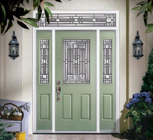 Belleville Smooth Fiberglass 2 Panel Hollister Door 3/4 Oval with Pana —  Lux Doors