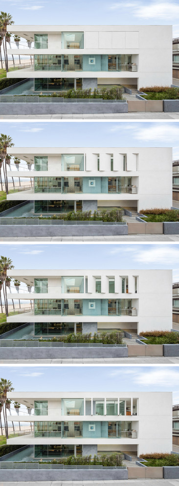 ロサンゼルスにある高級なモダンスタイルのおしゃれな家の外観 (漆喰サイディング) の写真