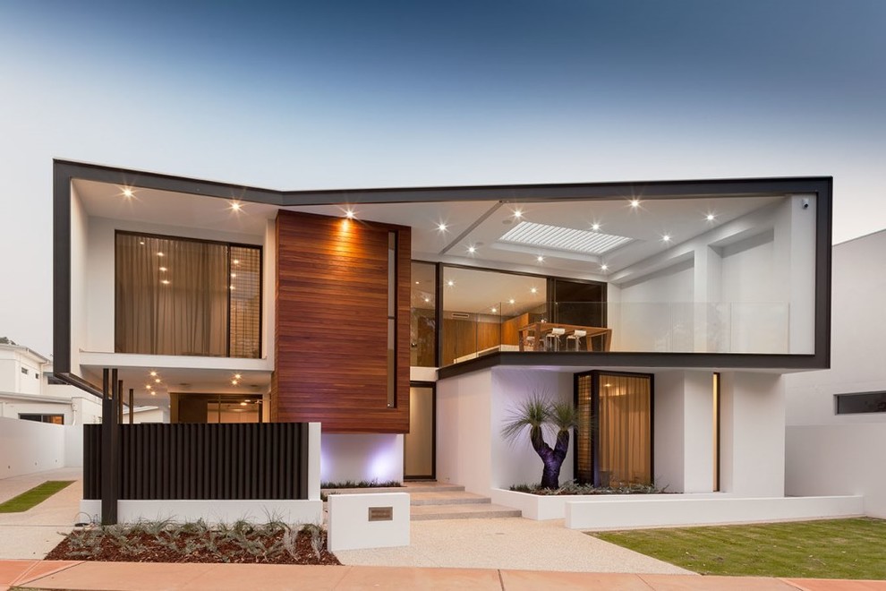 This is an example of a contemporary two floor house exterior in Perth.