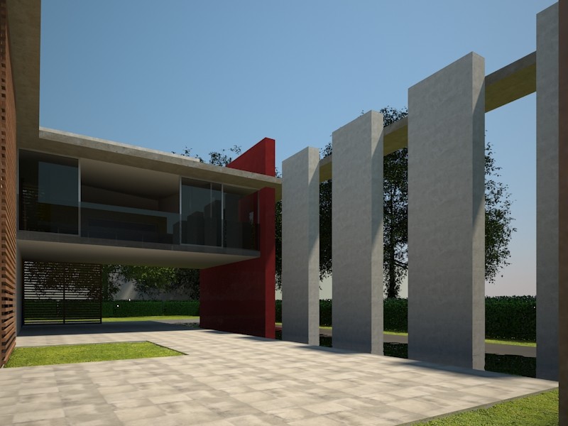 Mittelgroßes, Zweistöckiges Modernes Haus mit Betonfassade, beiger Fassadenfarbe und Flachdach in Miami