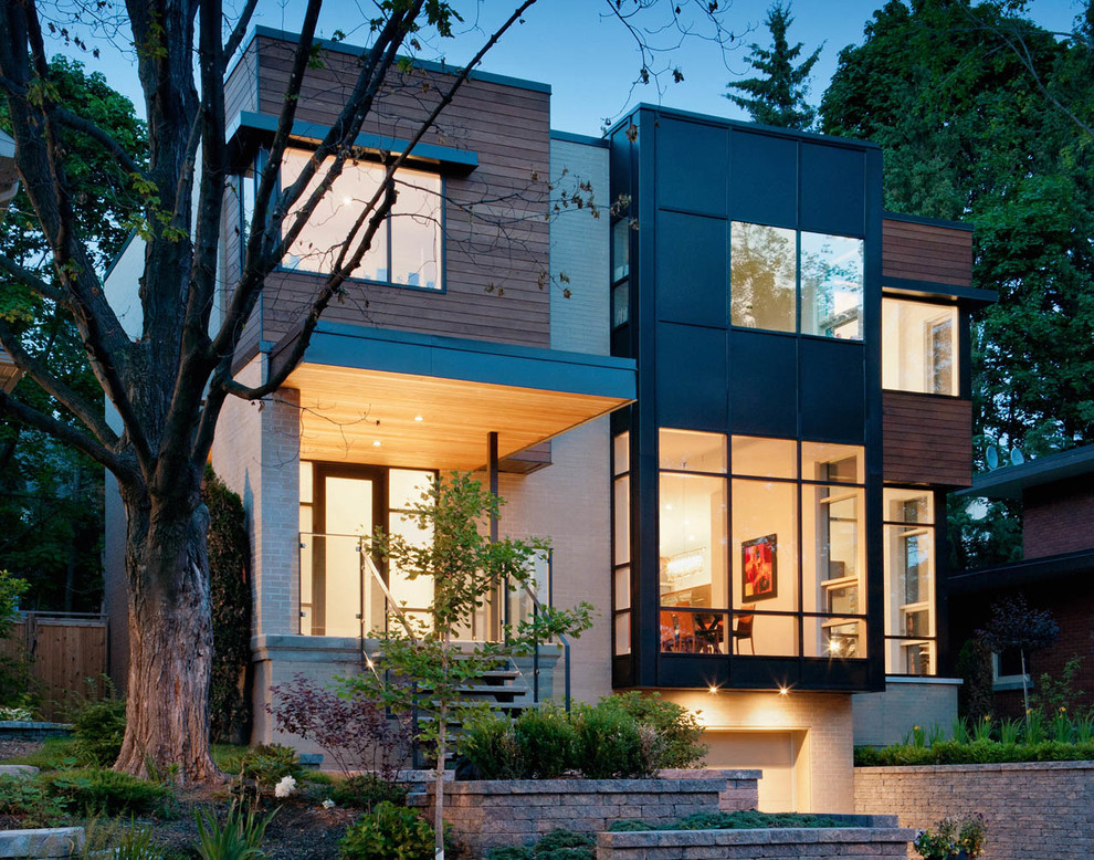 This is an example of a contemporary brick house exterior in Ottawa.