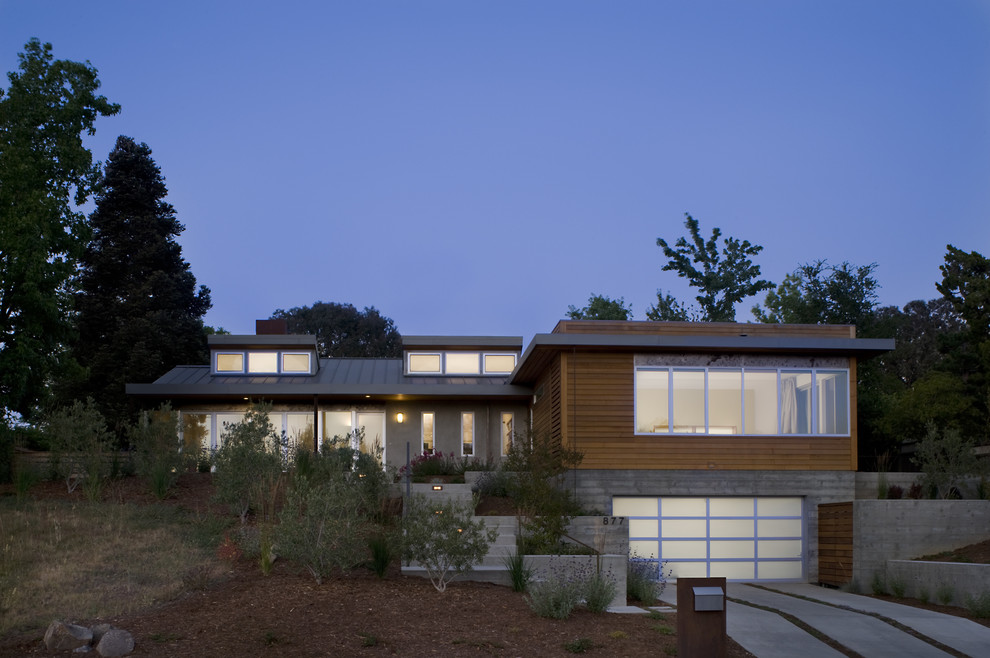 Design ideas for a contemporary house exterior in San Francisco with wood cladding.