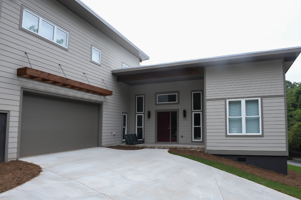 Front Entry with cedar awning and beam Modern Exterior Atlanta