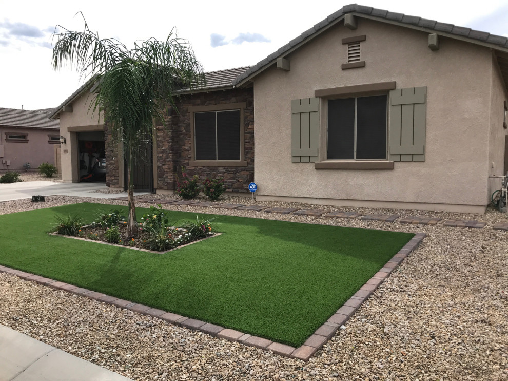 Front Yard Renovation with Artificial Turf and Concrete Pavers - Laveen