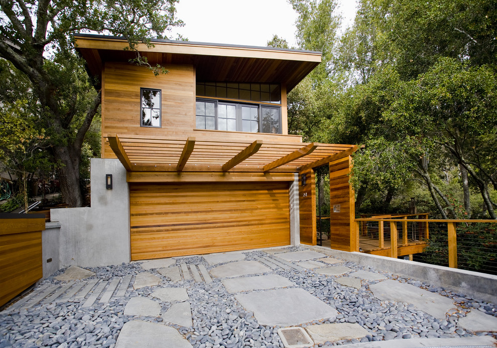 Example of a trendy wood exterior home design in San Francisco
