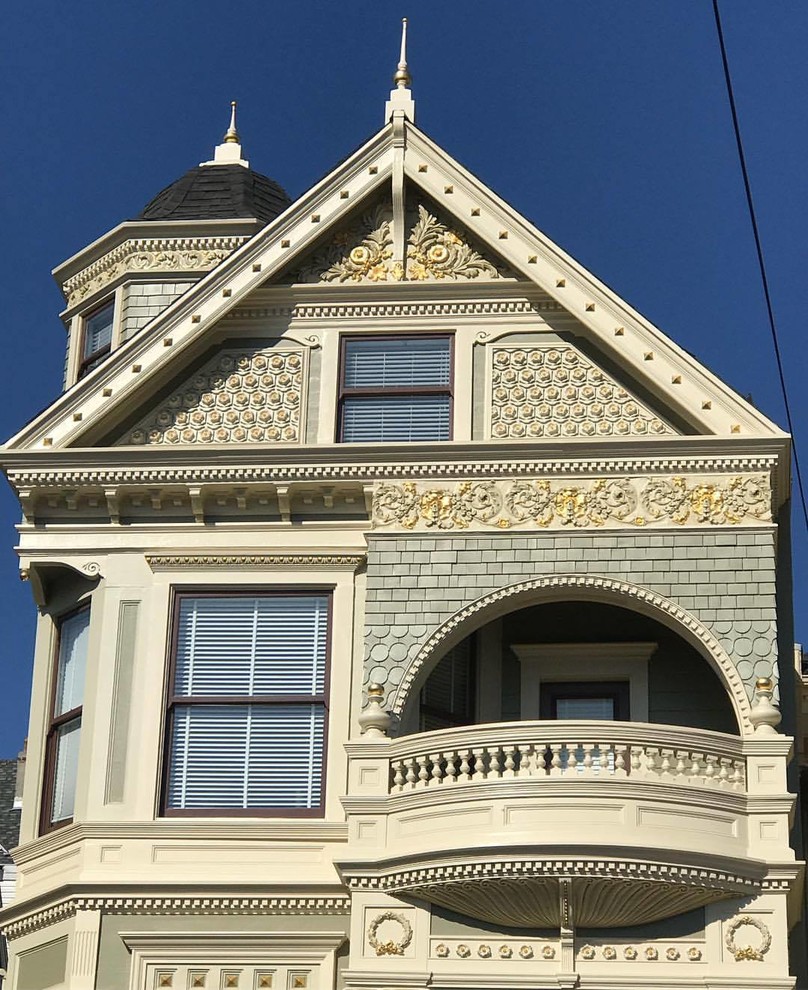 Design ideas for a victorian detached house in San Francisco with wood cladding.