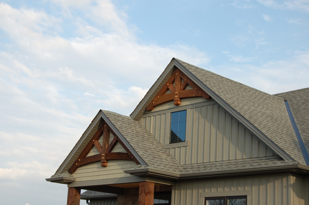 Gable Trusses Stoney Creek Rustic Exterior Toronto by TFSinc Timber Frame Design and