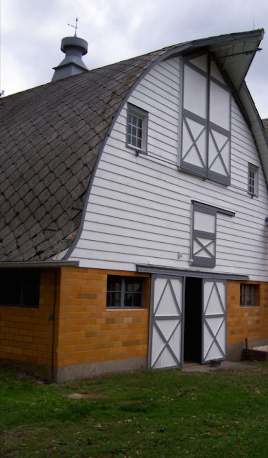 Idee per la facciata di una casa multicolore country di medie dimensioni con rivestimenti misti e tetto a mansarda