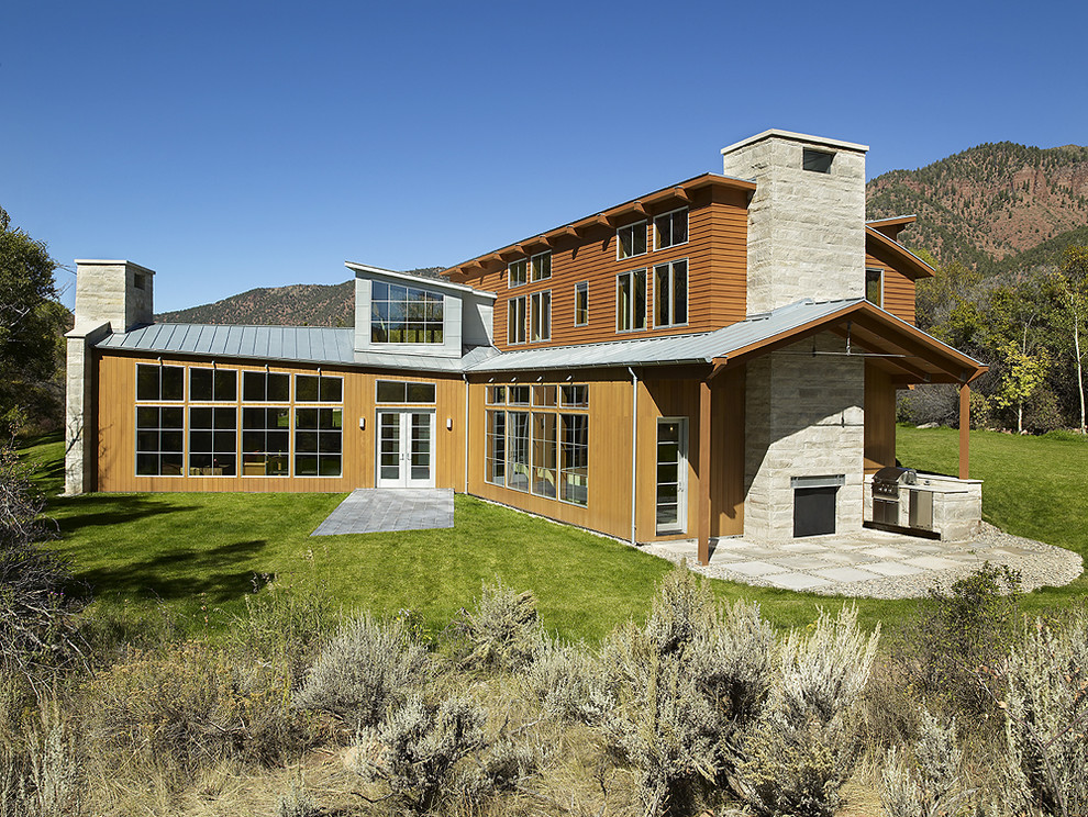 Inspiration for a contemporary two-story exterior home remodel in Denver