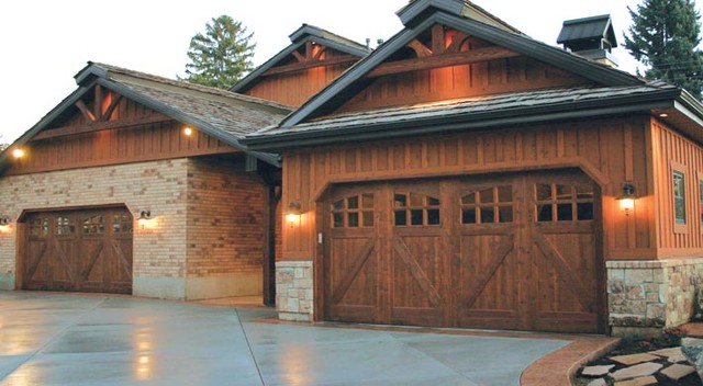 Gorgeous Wood Carriage Style Garage Door Country House Exterior New York By To Doors Houzz Uk - Carriage Style Garage Doors