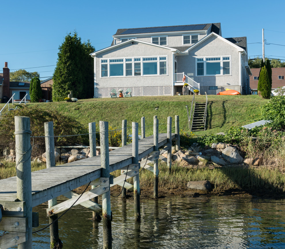 Photo of a beach style house exterior in Providence.