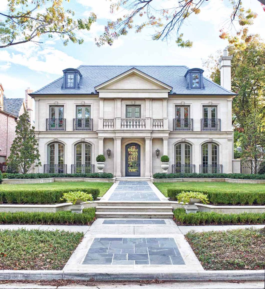 Inspiration for a country three-story exterior home remodel in Dallas