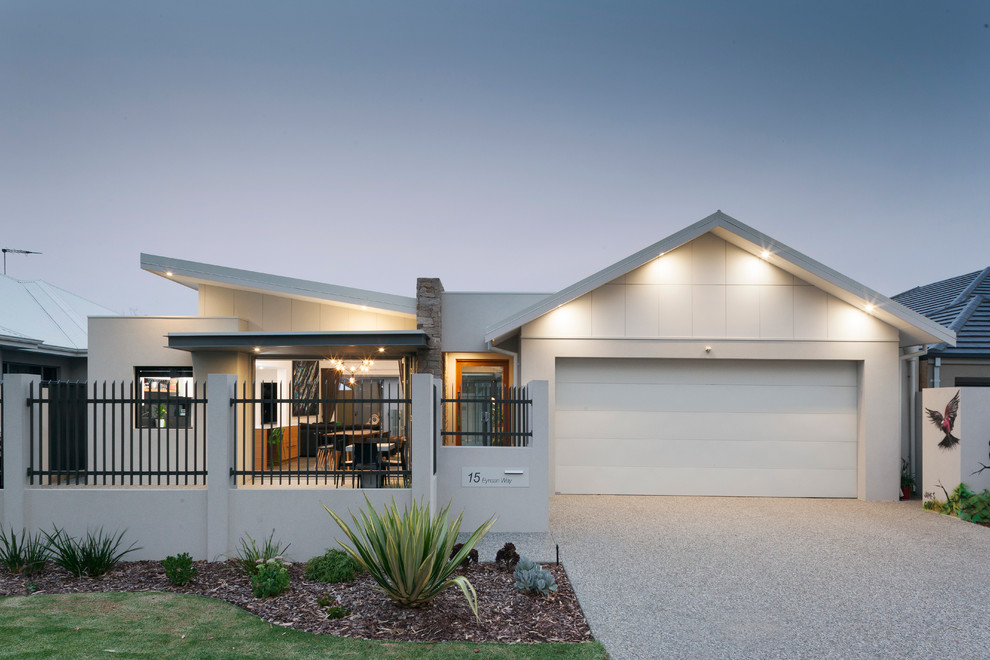 Design ideas for a medium sized and white contemporary bungalow render house exterior in Perth.