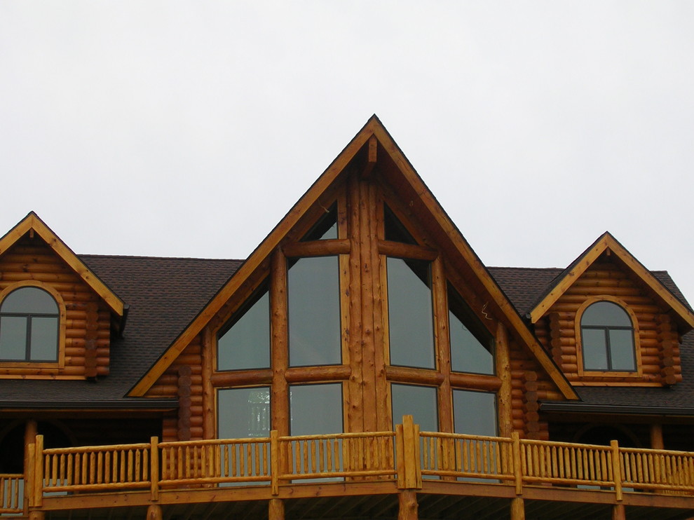 Heavy Timber Log Trim around Prow Windows Rustic Exterior Other