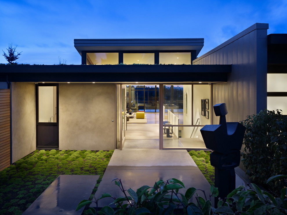 Свежая идея для дизайна: одноэтажный дом в стиле модернизм - отличное фото интерьера