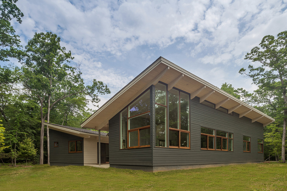 Cette image montre une petite façade de maison minimaliste de plain-pied avec un toit en appentis.