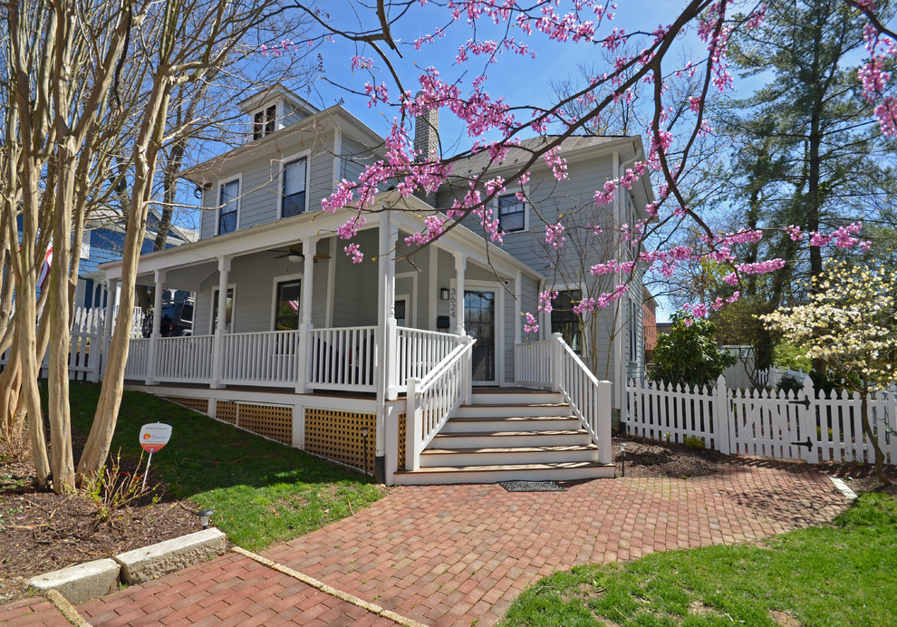 Historic Maywood Blue Foursquare Addition Farmhouse Exterior DC