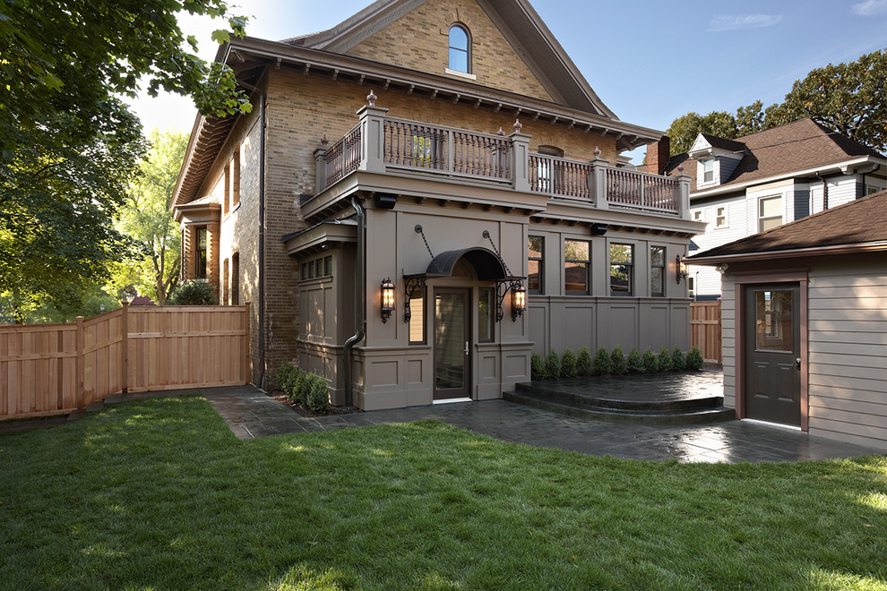 Traditional house exterior in Minneapolis with wood cladding.