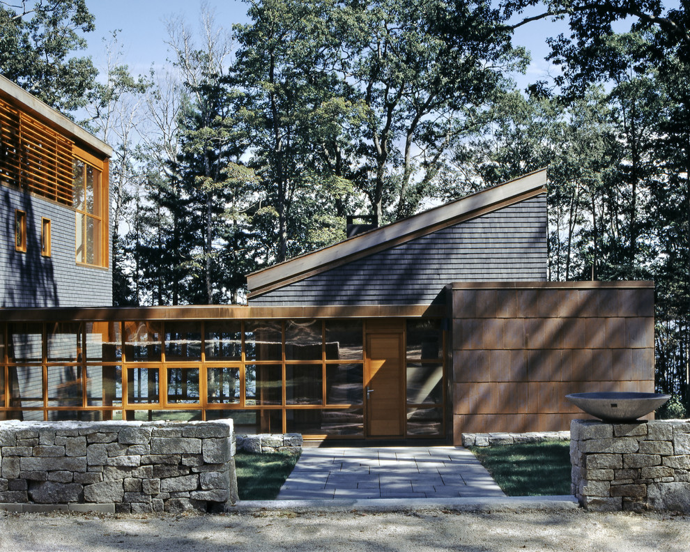 Contemporary house exterior in Portland Maine with metal cladding.