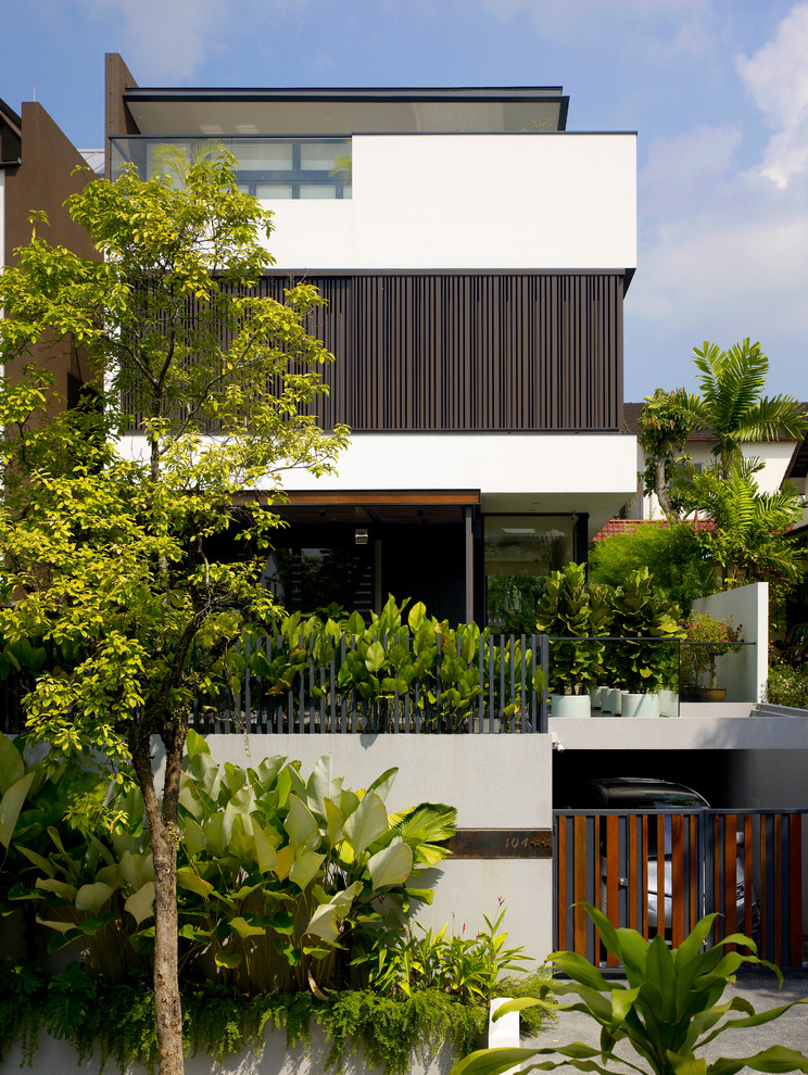 Modern house exterior in Singapore.