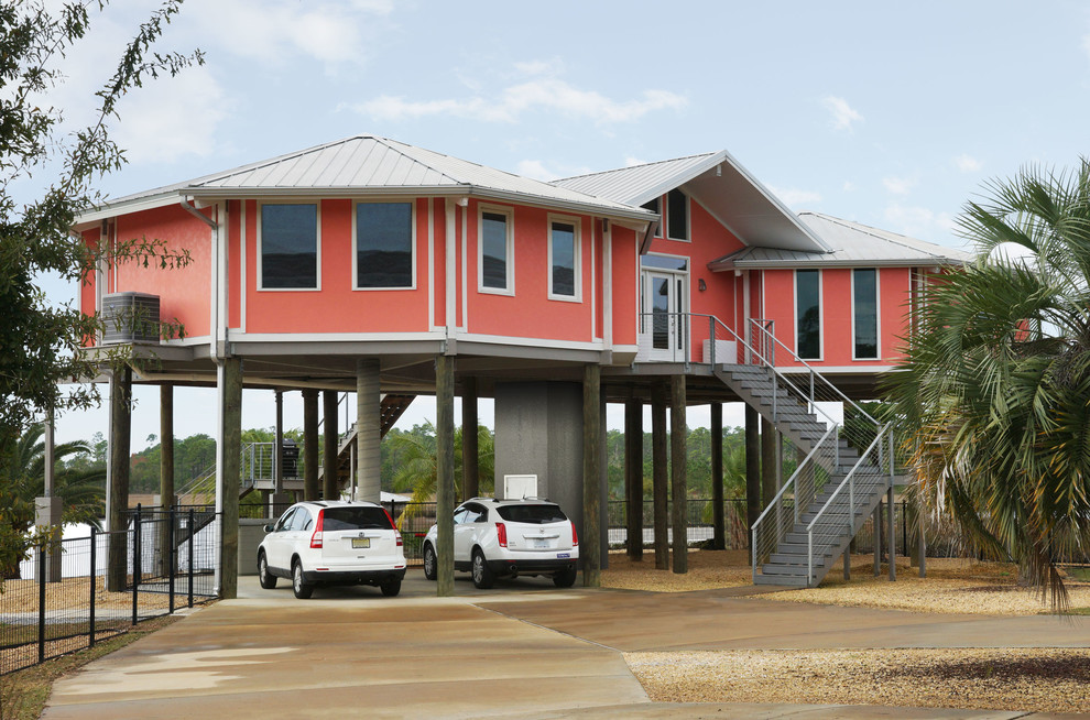 Hurricane Proof Home On Pilings Stilt House Home Front View Beach Style Exterior New Orleans By Topsider Homes Houzz