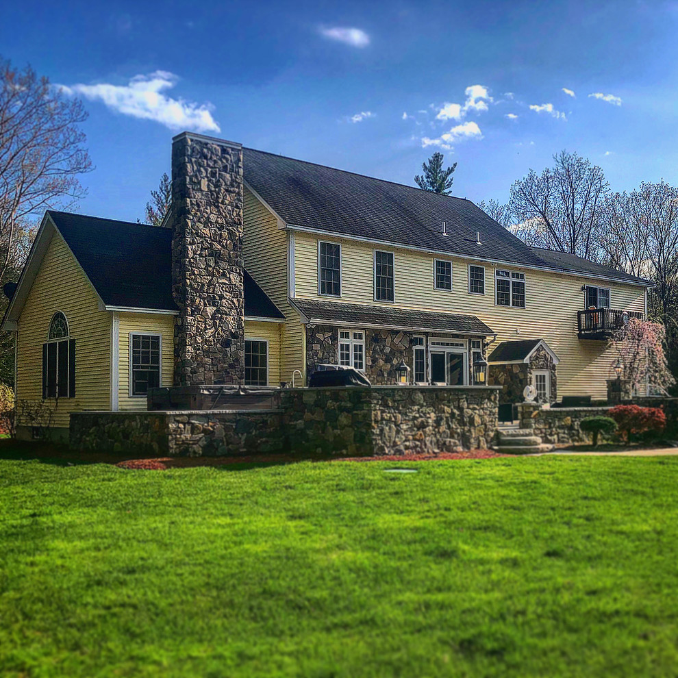 Interior Fireplace Surround with Wood Burning Insert, Expansive Outdoor