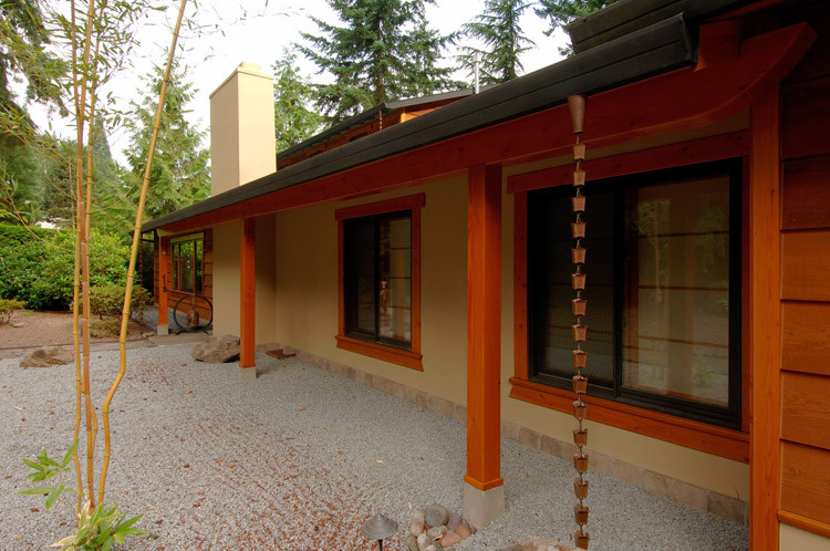 Example of an asian exterior home design in Portland