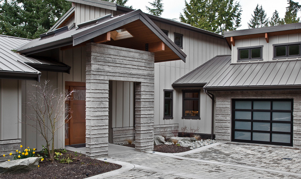 Стильный дизайн: огромный, двухэтажный, серый дом в современном стиле - последний тренд